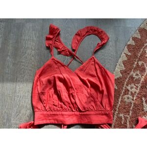 NWT Express Dusty Red Cropped Faux Wrap Tank Top Tie‎ Back XS Extra Small